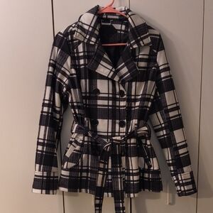 Jou Jou Black and White Plaid Trench Coat